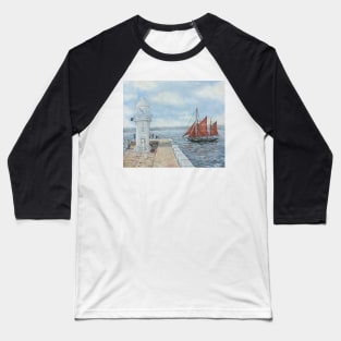 BRIXHAM SAILING TRAWLER PILGRIM APPROACHING BRIXHAM BREAKWATER LIGHTHOUSE Baseball T-Shirt